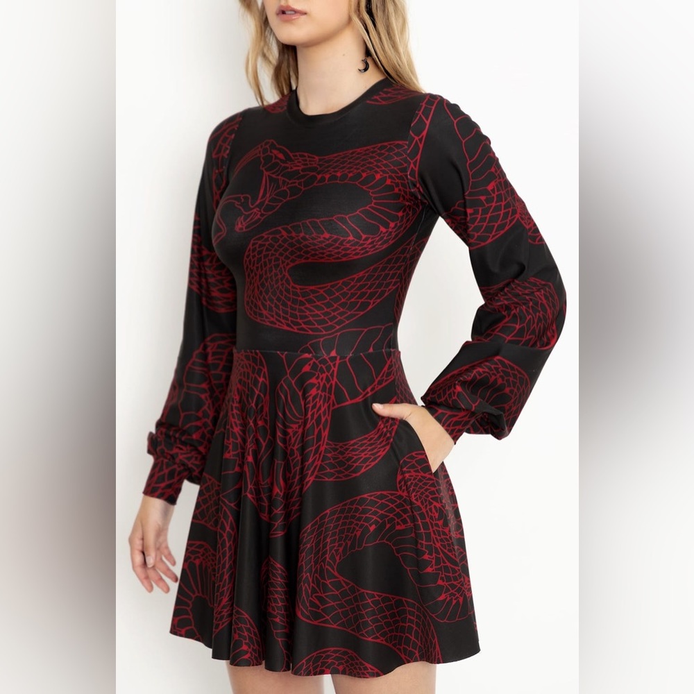 Blackmilk Black & Red Long-Sleeve Skater Midi Dress - Picture 4 of 8